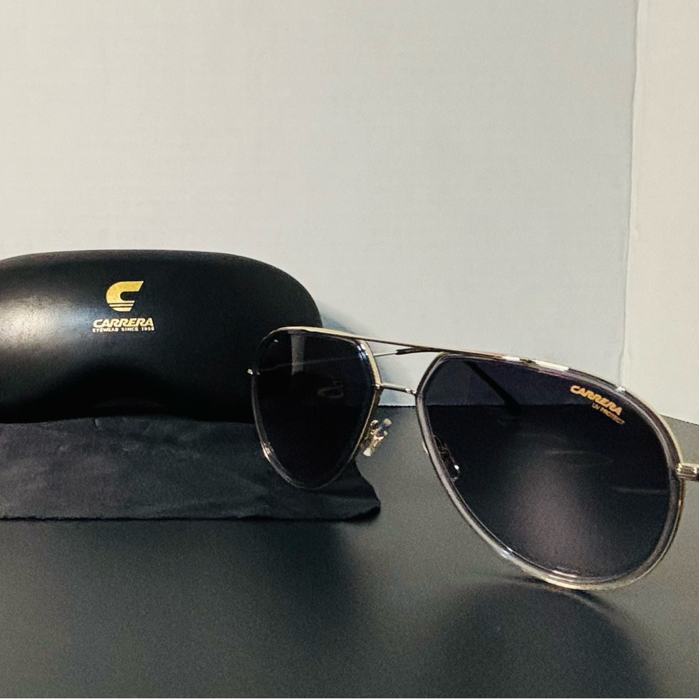 Authentic CARRERA Black and Gold Aviator Sunglasses - New with Packaging